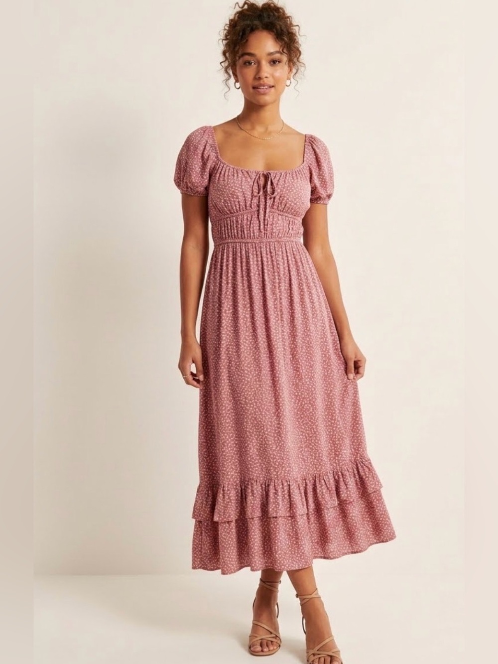 Abercrombie & Fitch Ruffle-Hem Tie-Front Midi Dress